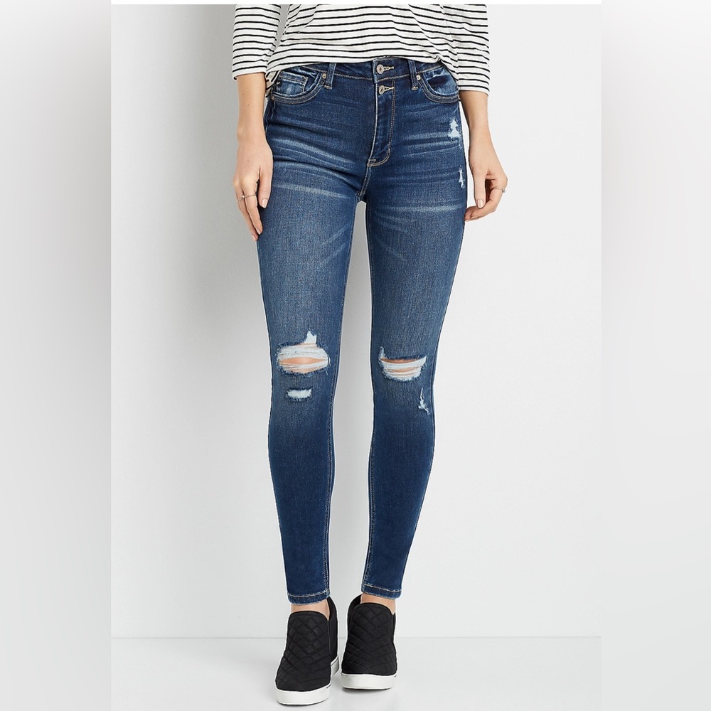 Kancan Dark Blue Distressed Skinny Jeans